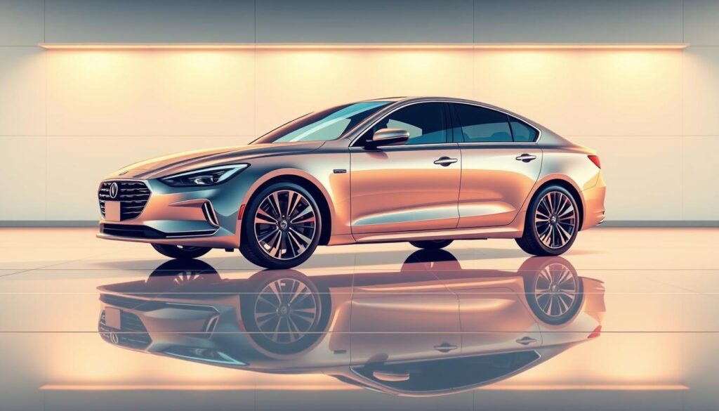 A detailed illustration depicting vehicle depreciation coverage. In the foreground, a sleek, modern car sits on a reflective surface, its metallic finish gleaming under warm, soft lighting. The background features a minimalist, corporate-style layout with clean lines and a subtle gradient, creating a sense of depth and professionalism. The composition showcases the car's value and the importance of protecting it through comprehensive coverage, aligning with the "Appi Gap Insurance: Bridging the Coverage Gap" article and the "The Role of appi gap insurance in Financial Protection" section.
